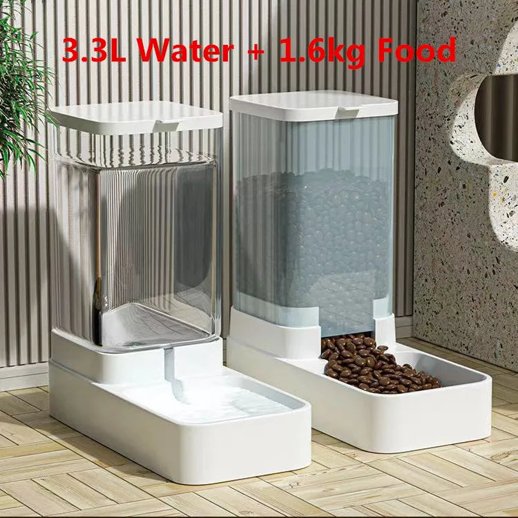 Automatic Dog Cat Feeder and Water Dispenser Set Gravity Pet Feeders Waterer Fountain