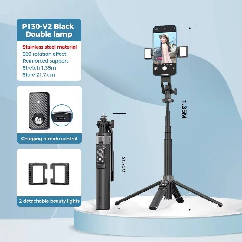P130 135CM 4-Legs Mini Smart Selfie Stick with 360 Rotation Auto Face Detection Selfie