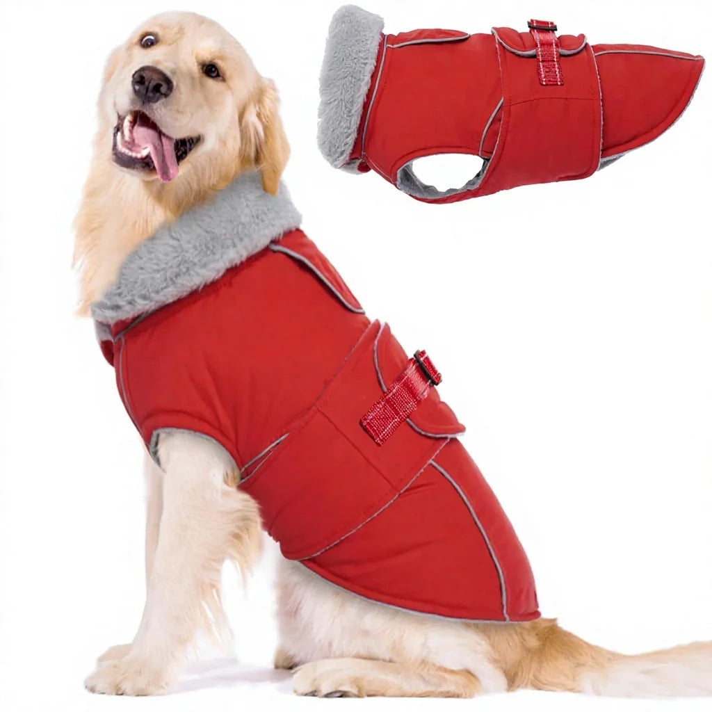 Winter Poly-Cotton Fleece-Lined Warm Dog Coat Windproof and Cold-Resistant with Fluffy