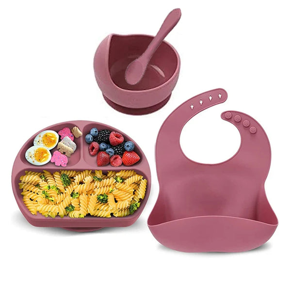Silicone Toddler Weaning Set with Adjustable Bib and Suction Bowl