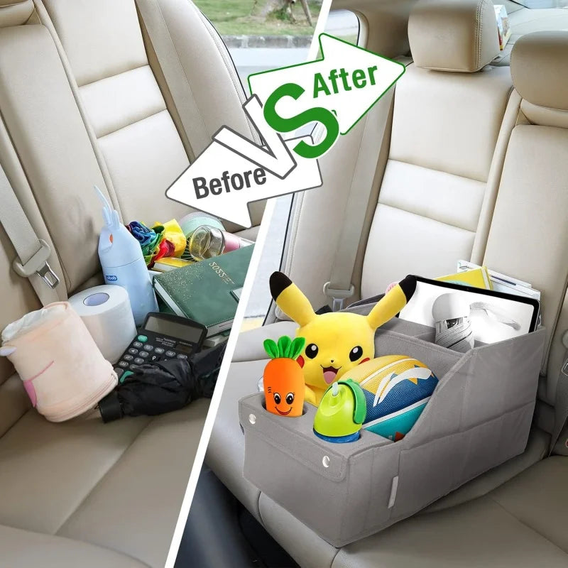 Car Backseat Organizer with 11 Pockets & 2 Cup Holders Durable Oxford Fabric Anti-Slip