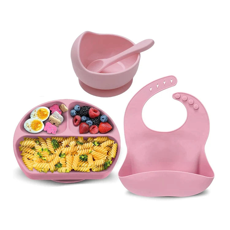 Silicone Toddler Weaning Set with Adjustable Bib and Suction Bowl