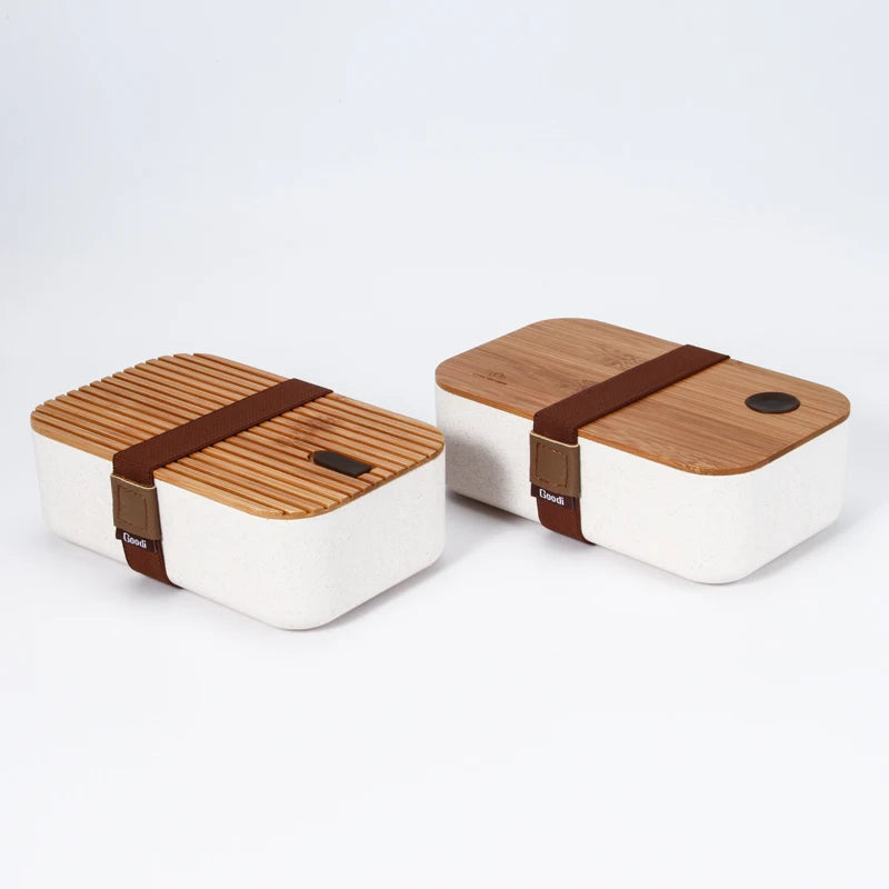 Goodi Journey Retangular Bamboo Fiber Bento Lunch Box Eco Bentobox with Bamboo Lid 34oz