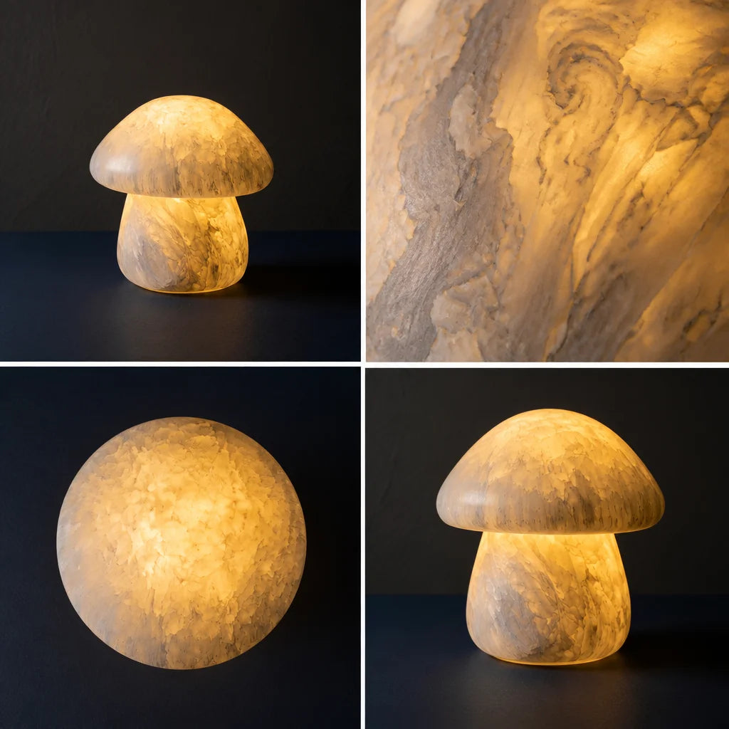 Alabaster Mushroom Lamp Warm Glow Table Light Natural Stone Veined Decorative Custom