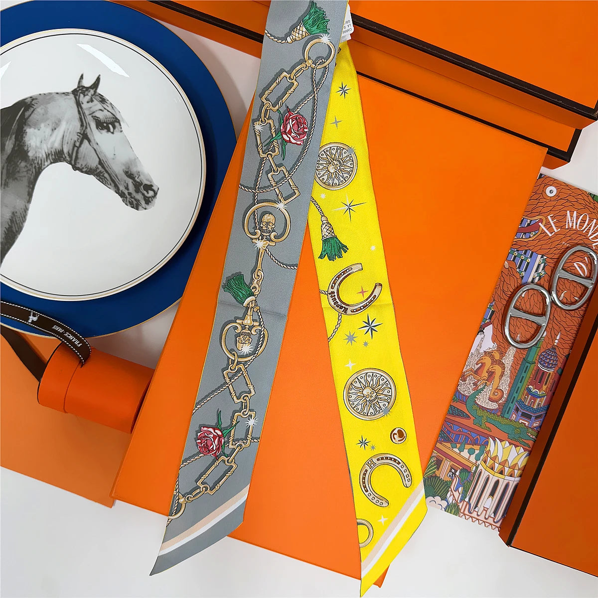 5*86 Cm Neck 100% Silk Scarf Custom Printing Scarves Designer Head Bag Women Stylish