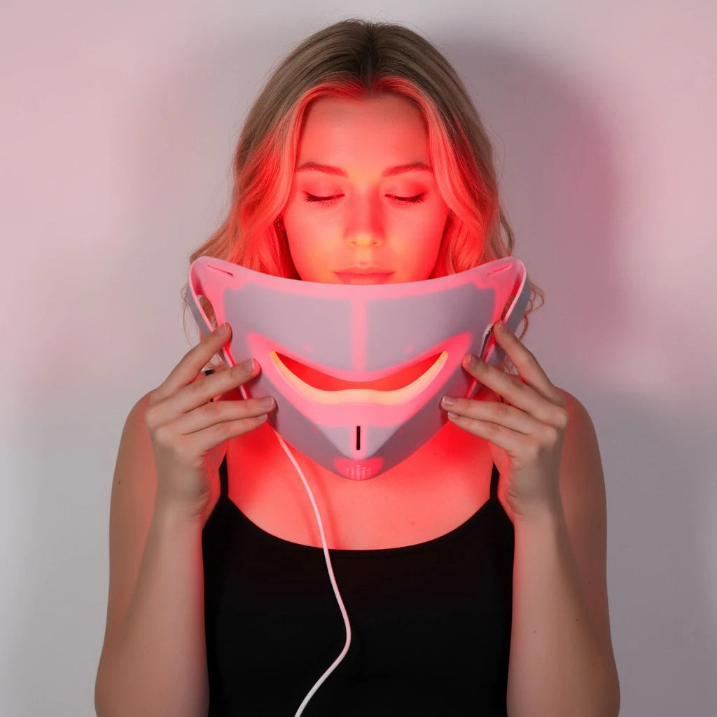 Pink Silicone LED Facial Mask with Red Light for At-Home Use