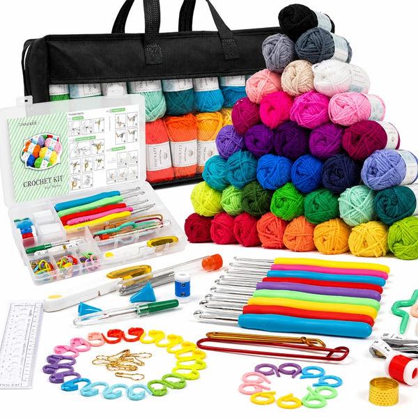 113Pcs Crochet Kit Yarn Knitting Material Set DIY Handcraft Supplies with Hooks Tools