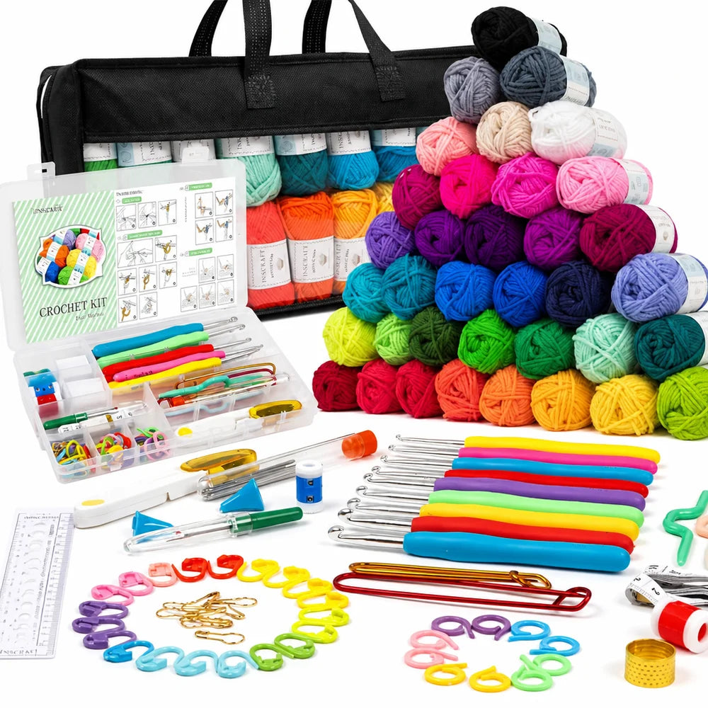 113Pcs Crochet Kit Yarn Knitting Material Set DIY Handcraft Supplies with Hooks Tools