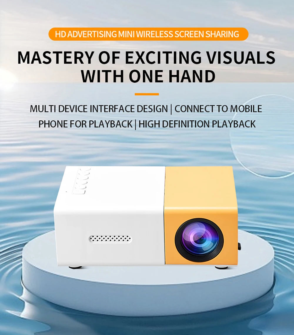 Portable Mini HD Projector with 1080p Support, WiFi and Remote Control