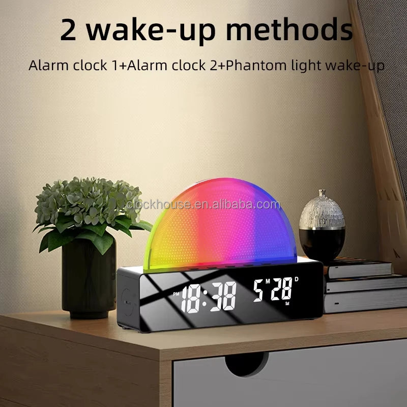 Smart Electronic Calendar Table Clock Sunrise Alarm Color-Changing LED Wake Light Digital