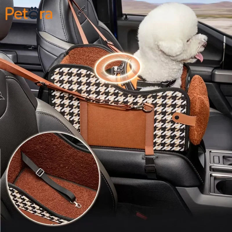 Dog Car Seat Bed with Hard Bottom, Open-Top or Lidded Pet Travel Seat