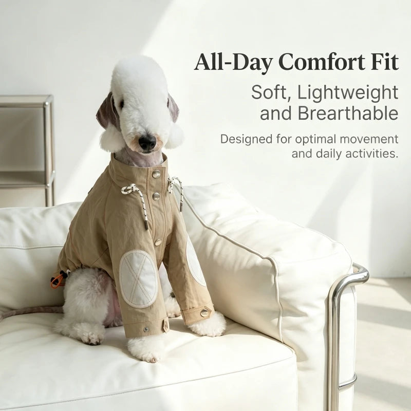 Retro Waterproof Cotton Dog & Cat Raincoat Windbreaker High Collar Adjustable Lightweight