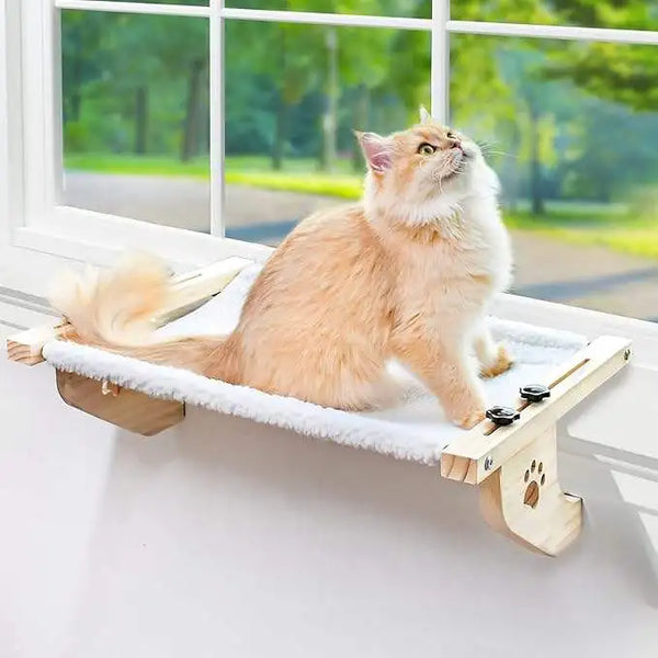Adjustable Elevated Modern Cat Hammock Window Perch Wooden Frame Pet Bed Carton Packed