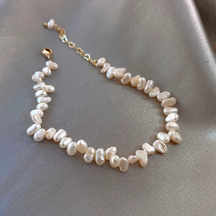 Elegant 18k Gold Plated Stainless Steel Chain Baroque Small Rice Grain Irregular Shaped