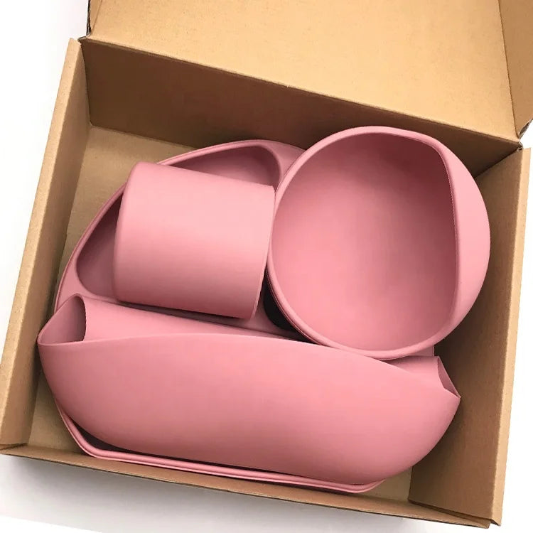 Top Seller Custom 6pcs Baby Feeding Set Food Grade Silicone Dinnerware Including Cups
