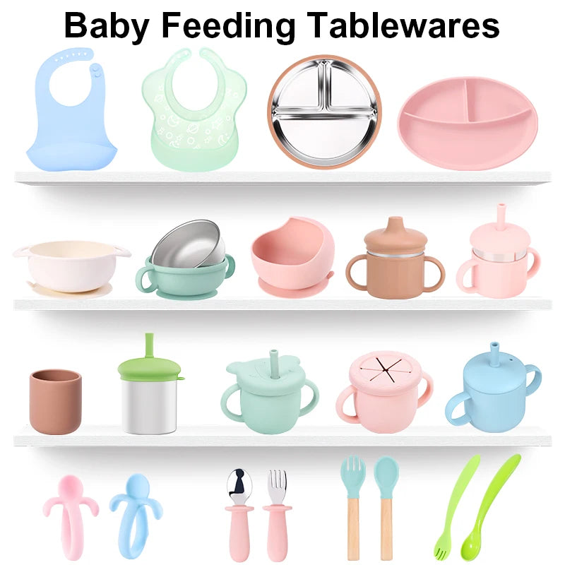 OME/ Modern Baby Feeding Set Bpa Free Silicone Bowls Plates Training Cup Bibs Knife Fork