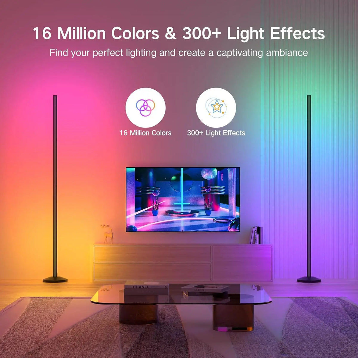 Modern IR APP Smart Control RGBIC LED Floor Lamp for Bedroom DIY Wifi Standing Corner LED