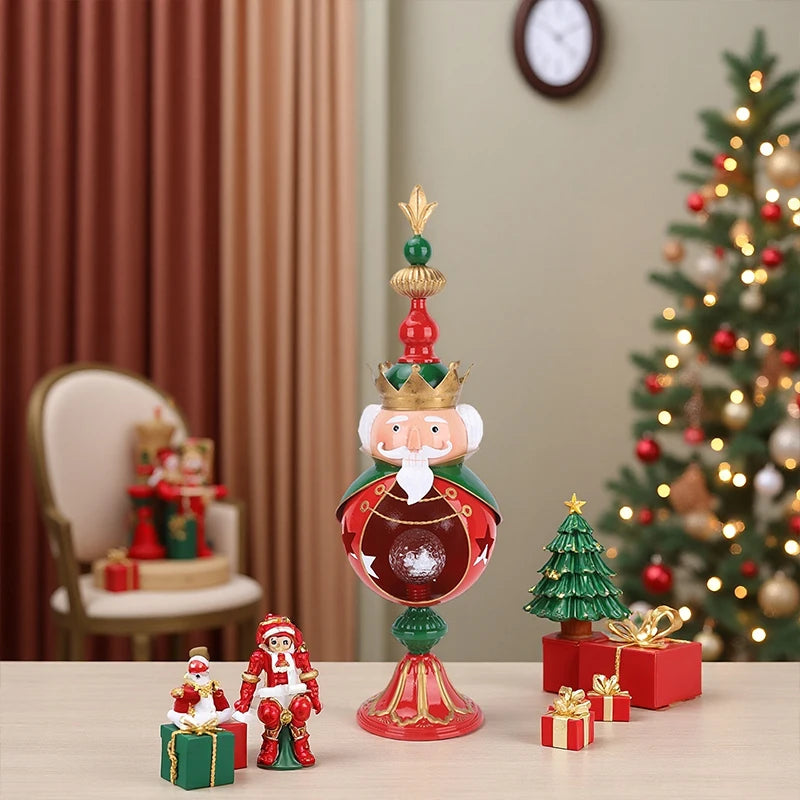 Redeco Traditional Nutcracker Statue Metal Construction with Warm Light Festive Christmas