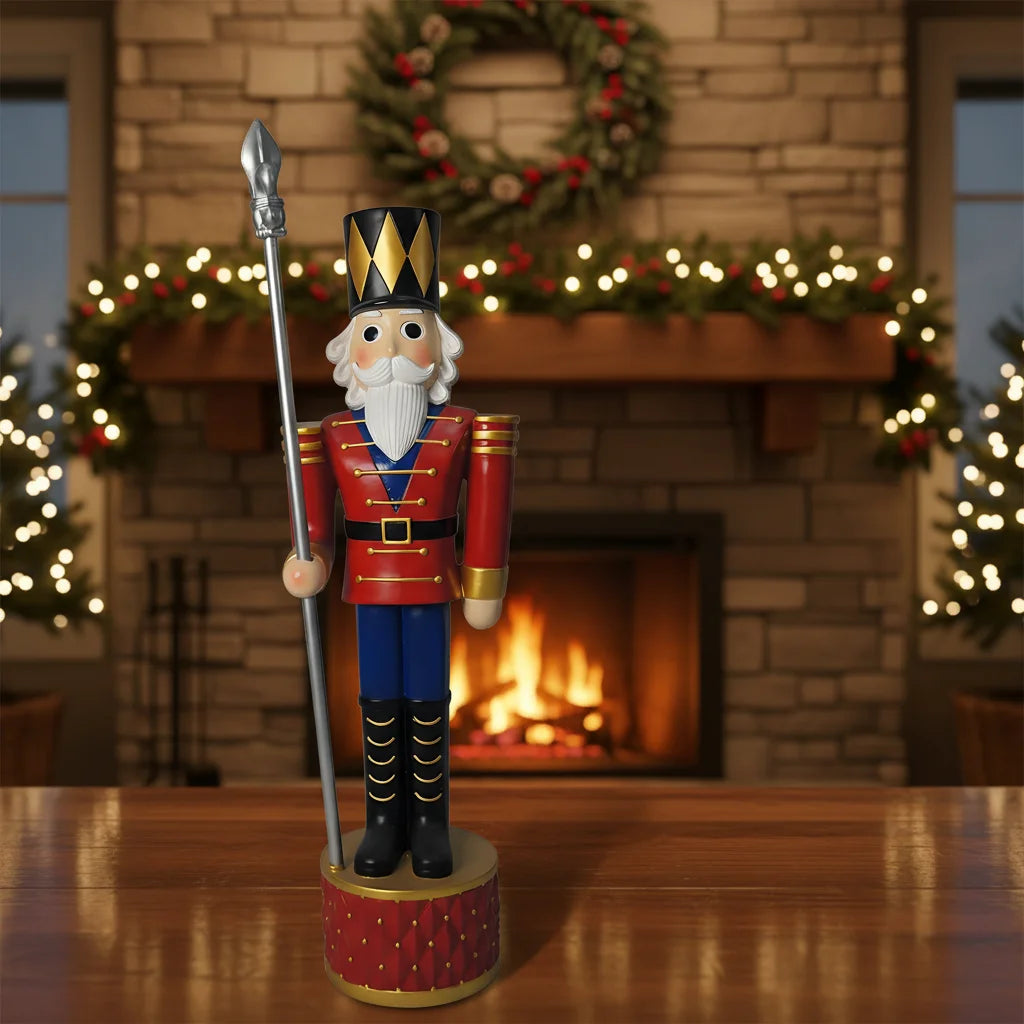 Resin Nutcracker Soldier with Spear, About 40 Inch Tall, Natural Finish