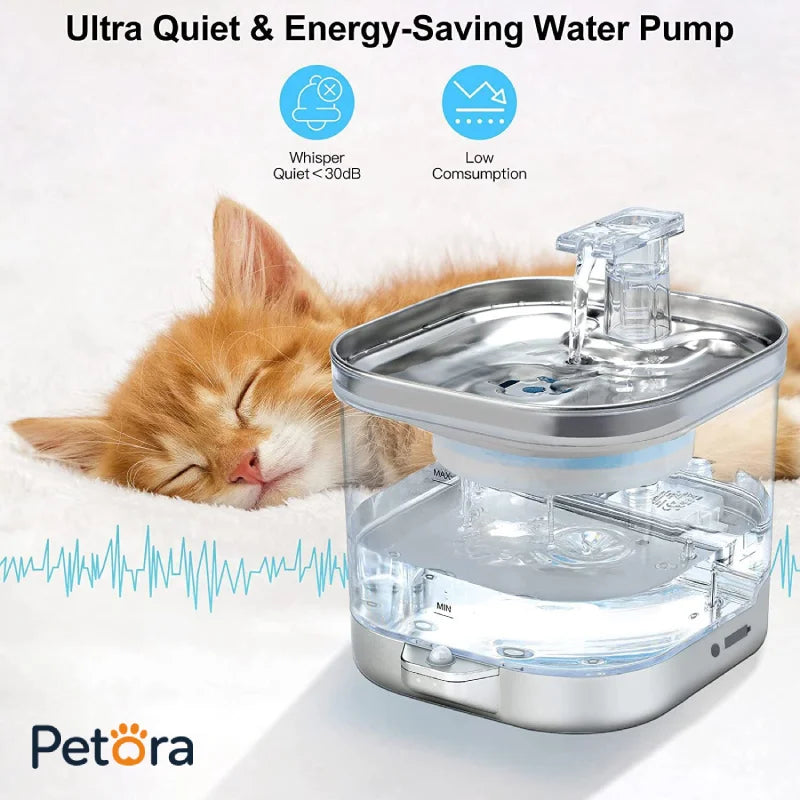 Quiet Cat Water Fountain 2L with Visible Tank and Automatic Water Flow