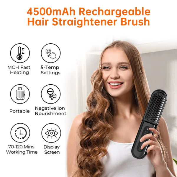 Portable Electric Straighten Hair Brush Fast Heating Ceramic Hair Straightener Comb