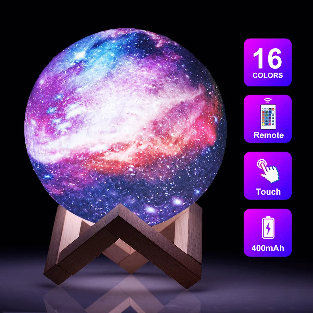 3D Moon Night Light Lamp Star Lamp 3D Lunar Night Light Remote Control 16 Colors Moon