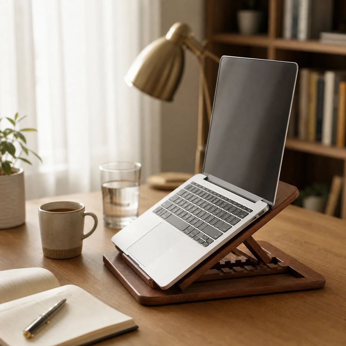 Wooden Adjustable Laptop Stand with Cooling Foldable Desk Holder for Students, Reading