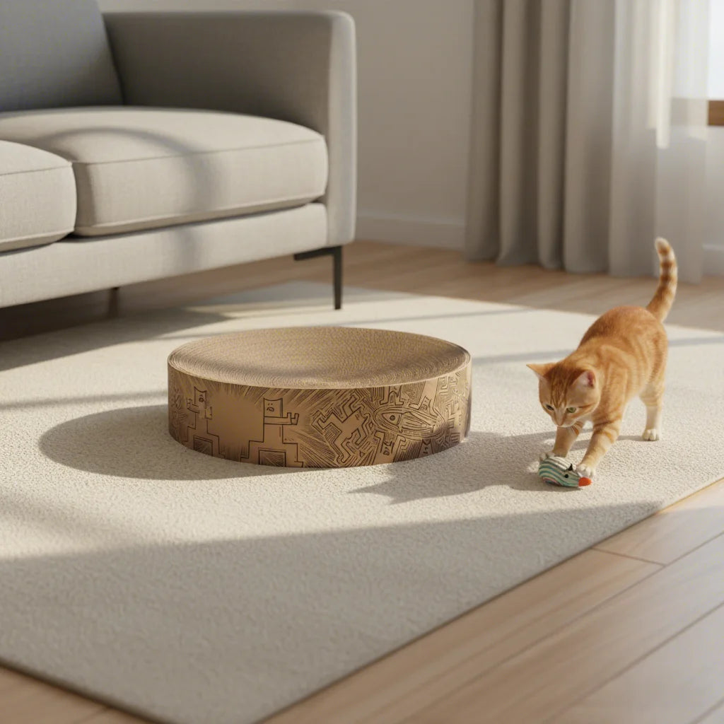 Canned Festival Style Cat Scratcher Bed Eco-Friendly Natural Color Corrugated Cardboard
