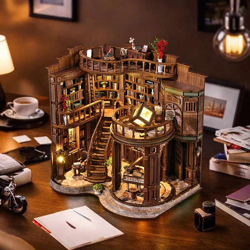 Vintage Loft Study Hall Book Nook a 3D Wooden Puzzle and Miniature Dollhouse Kit