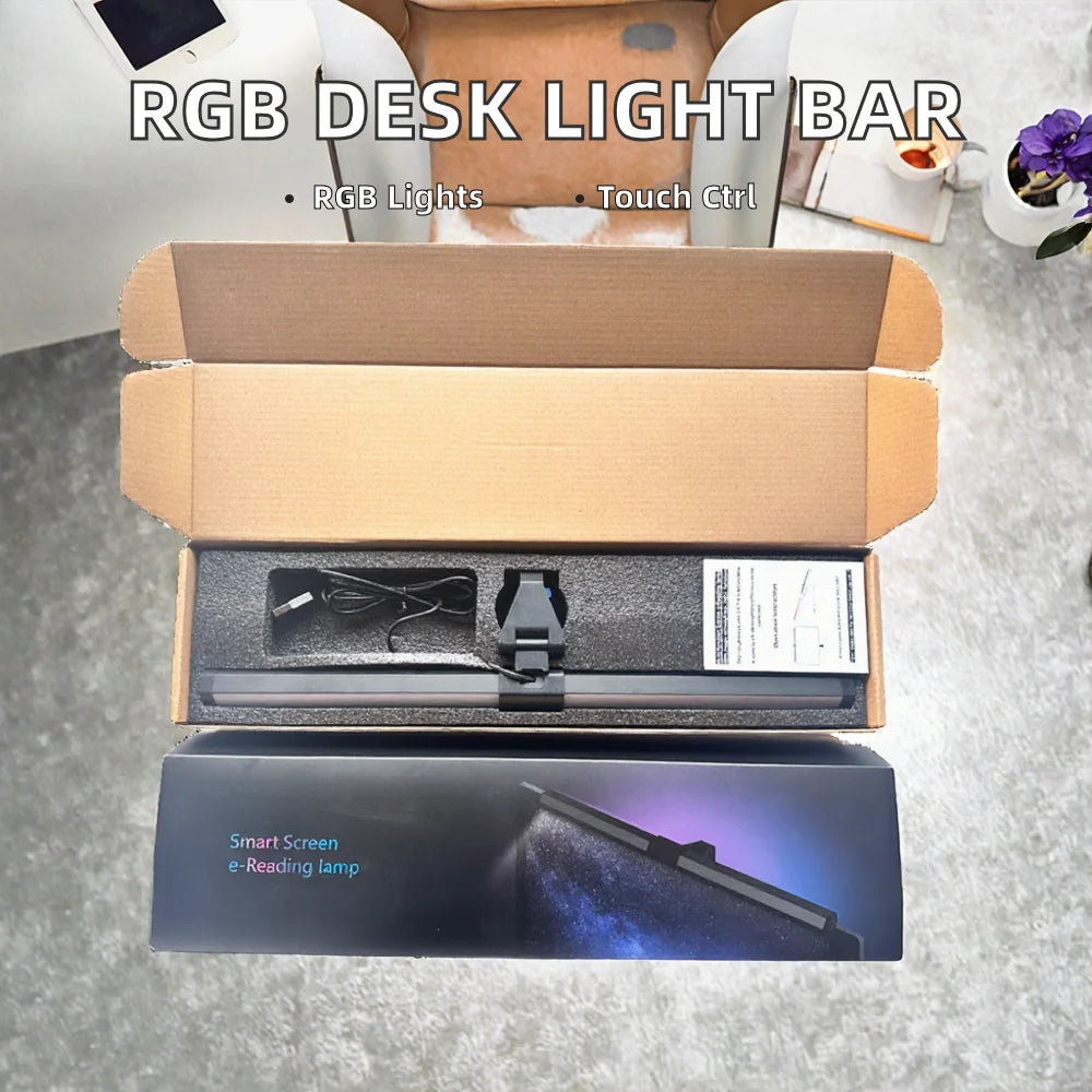 Modern RGB Backlit Dual Light LED Monitor Light Bar Eye-Care Aluminum Computer Desk Touch