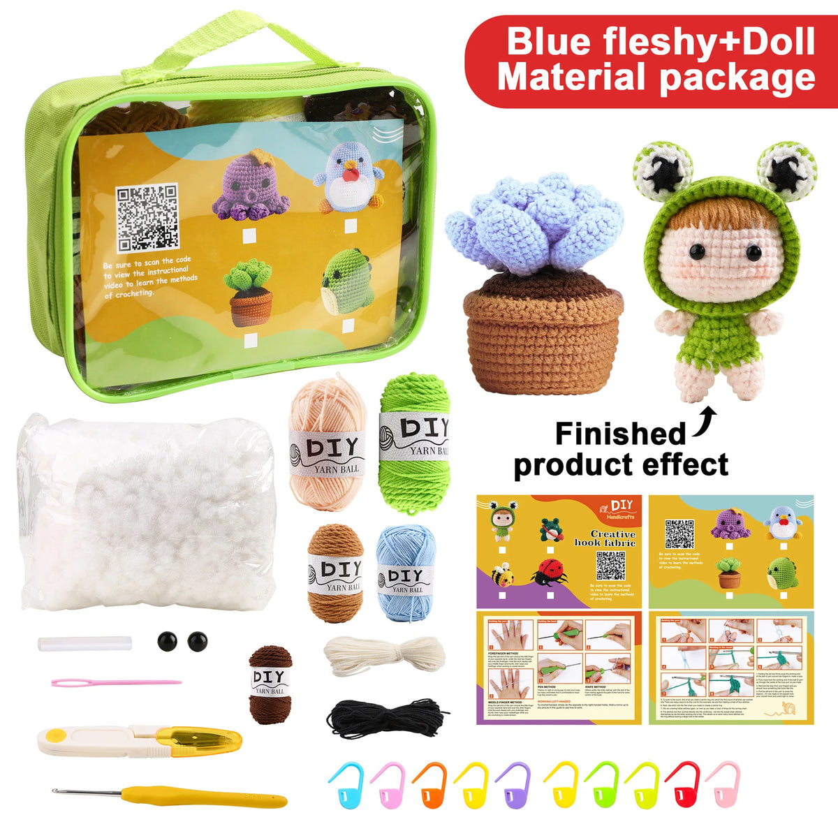 Animal Crochet Kit for Beginners DIY Amigurumi Starter Kit with Yarn Hook