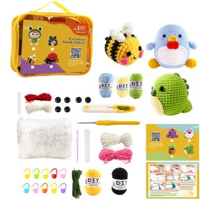 Animal Crochet Kit for Beginners DIY Amigurumi Starter Kit with Yarn Hook
