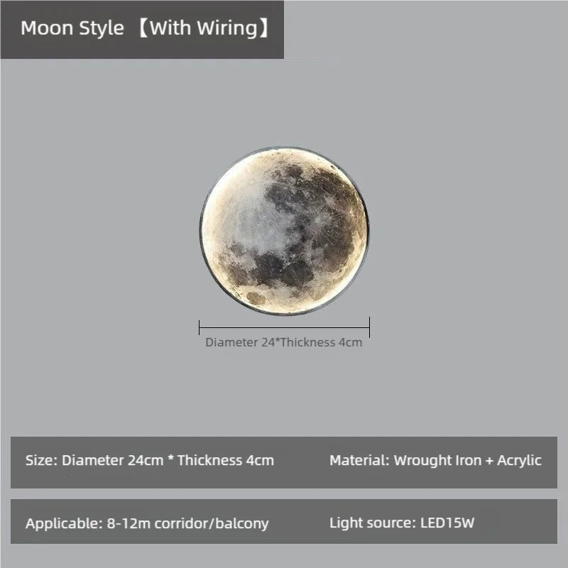 Art Modern Indoor Lighting Design Bedroom 3d Round Led Circular Moon Wall Lamp Decor Home