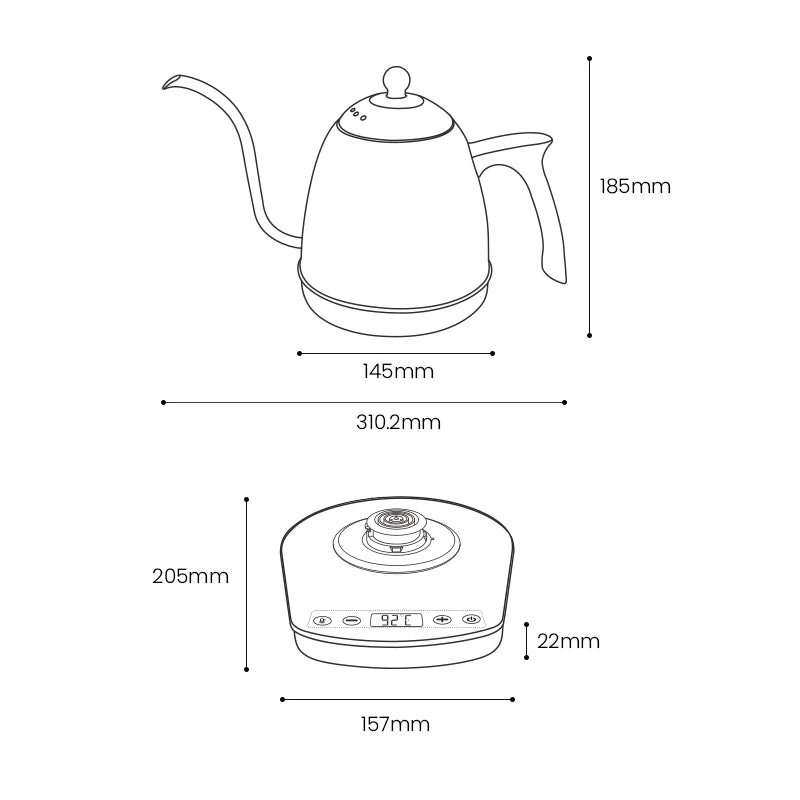 0.8L 1200W Multi Color Kettle Body Stainless Steel Tea Maker Gooseneck Pour Over Drip