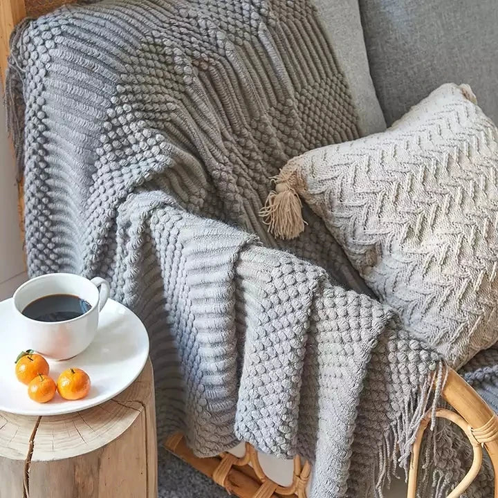 Knitted Wool Throw Blanket for Beds With Tassel Manta Cobertor Chunky Knit Blankets Sofa