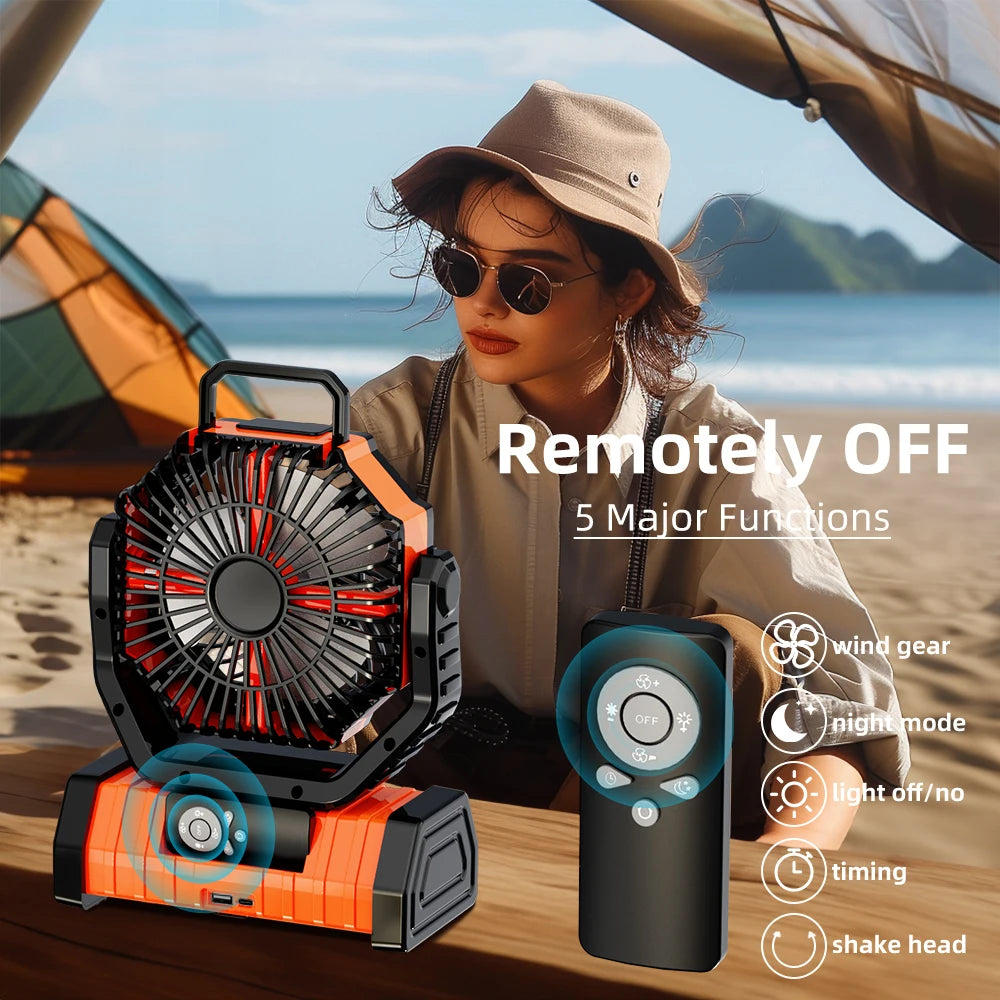20000mAh Rechargeable Outdoor Camping Fan With LED Light Power Bank USB Charging Remote