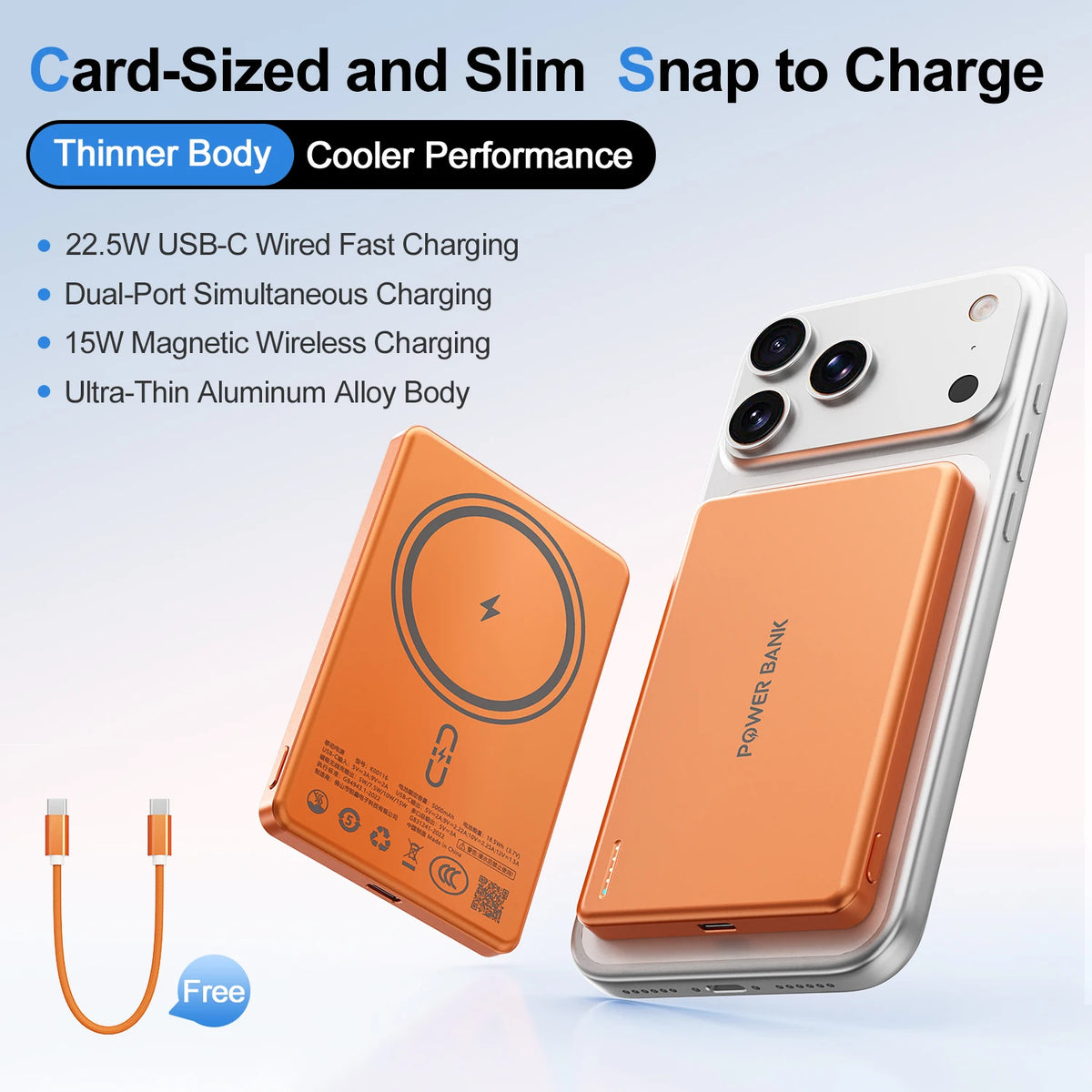 Fast Charging Magnetic Power Bank 5000mah Phone Charger 15 W Ultra Slim Powerbank