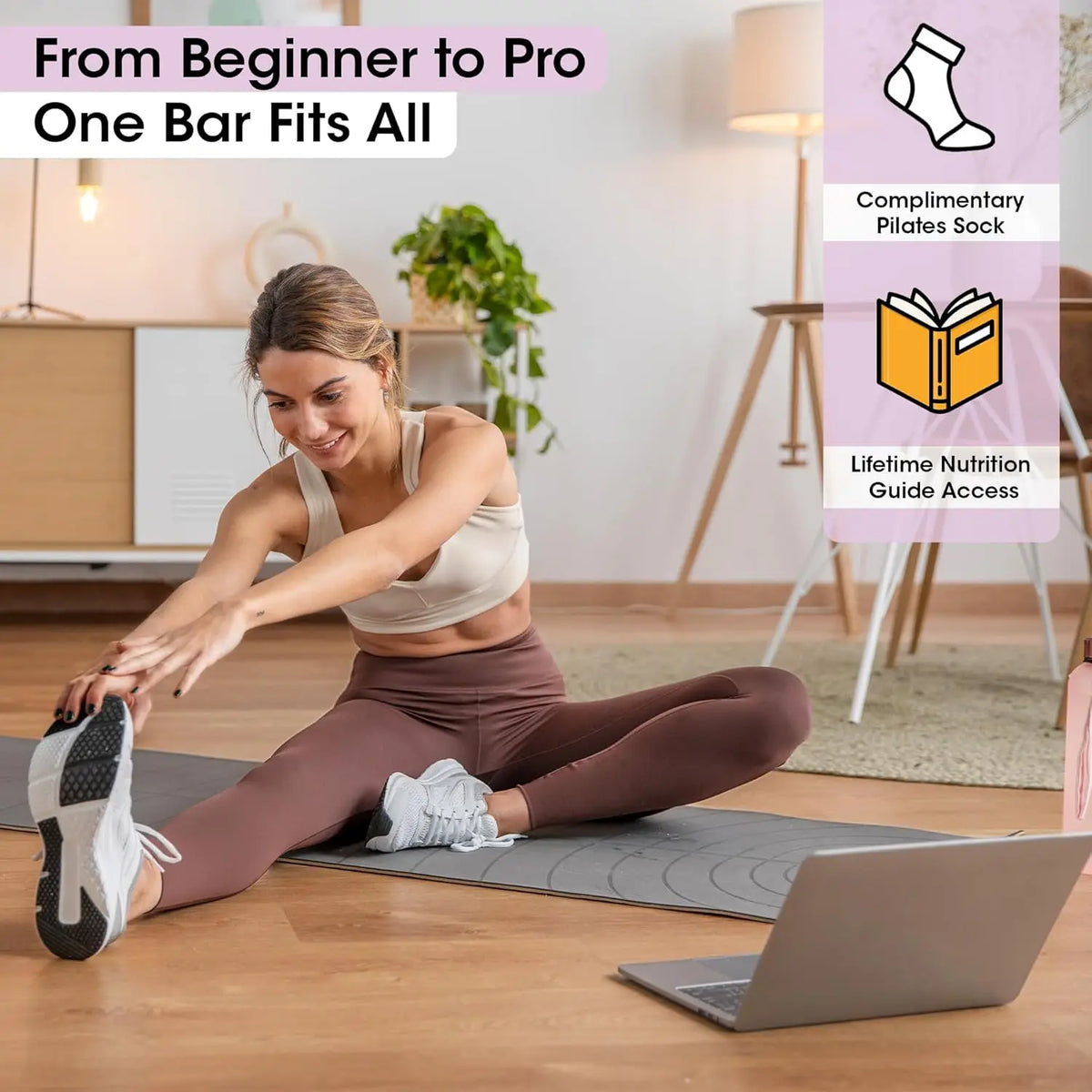 Portable Home Workout Pilates Bar Kit Includes Bar for Legs Waist Arm with 30-Day