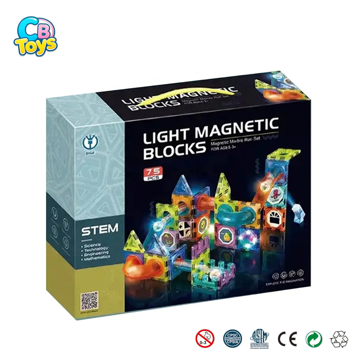 DIY Magnetic Tiles 3D Magnetic Blocks Building Toy Marble Run with Lights Stem