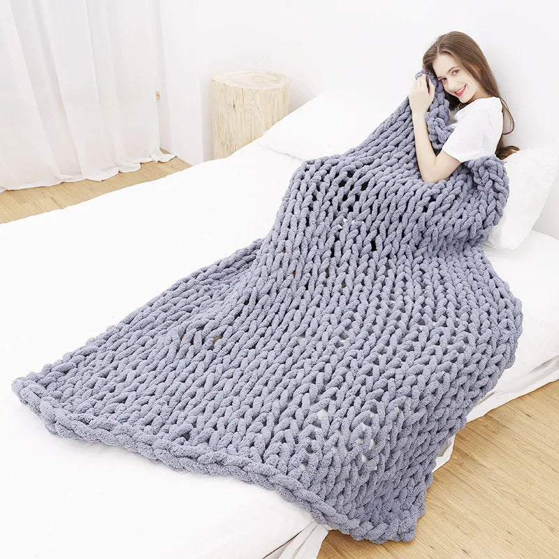 Super Soft Handmade Knit Jumbo Chenille Yarn Chunky Knit Blanket Throw