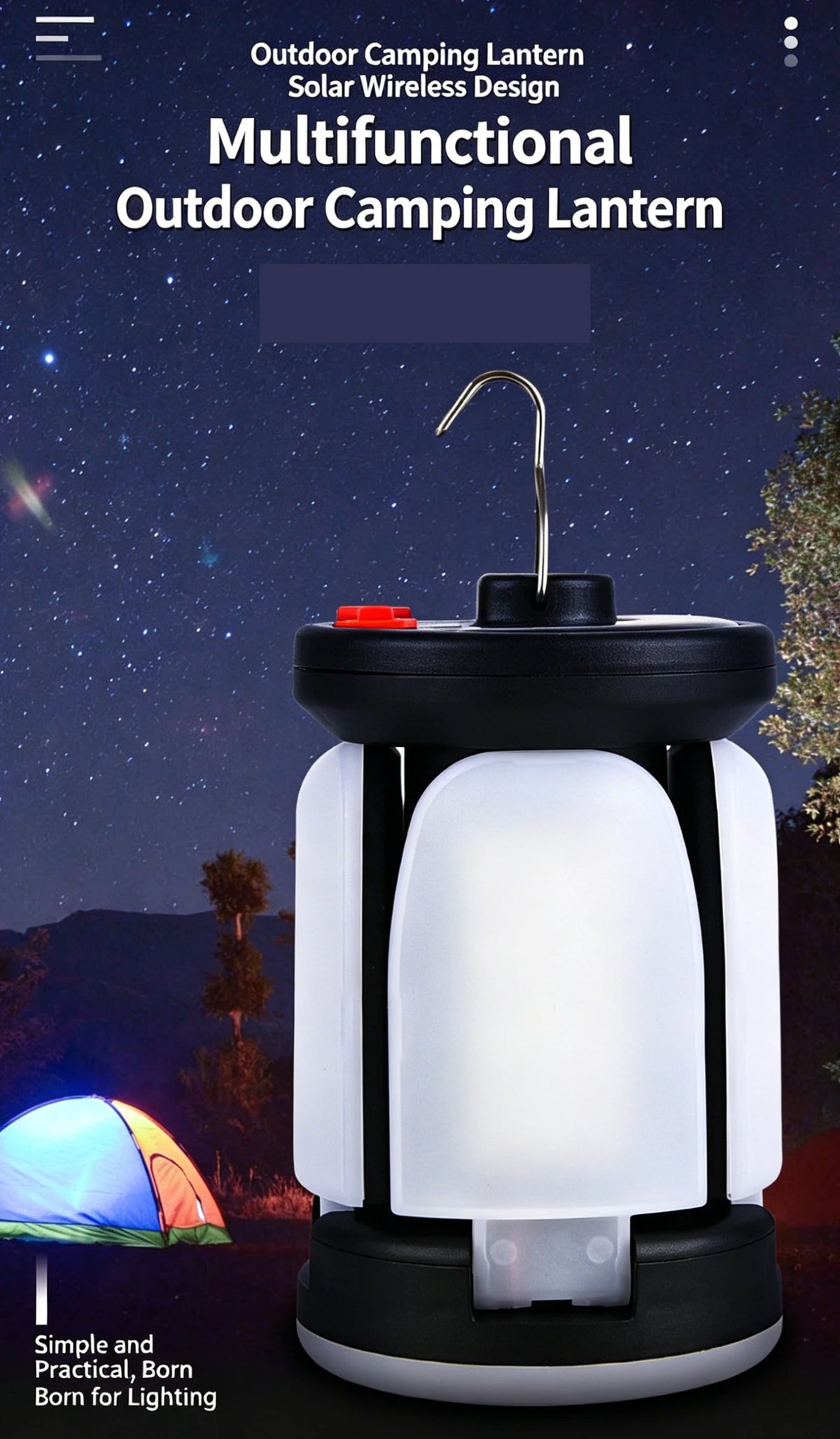 Foldable 4-Leaf Solar Camping Lantern, USB Rechargeable Bright Outdoor Camp Light,