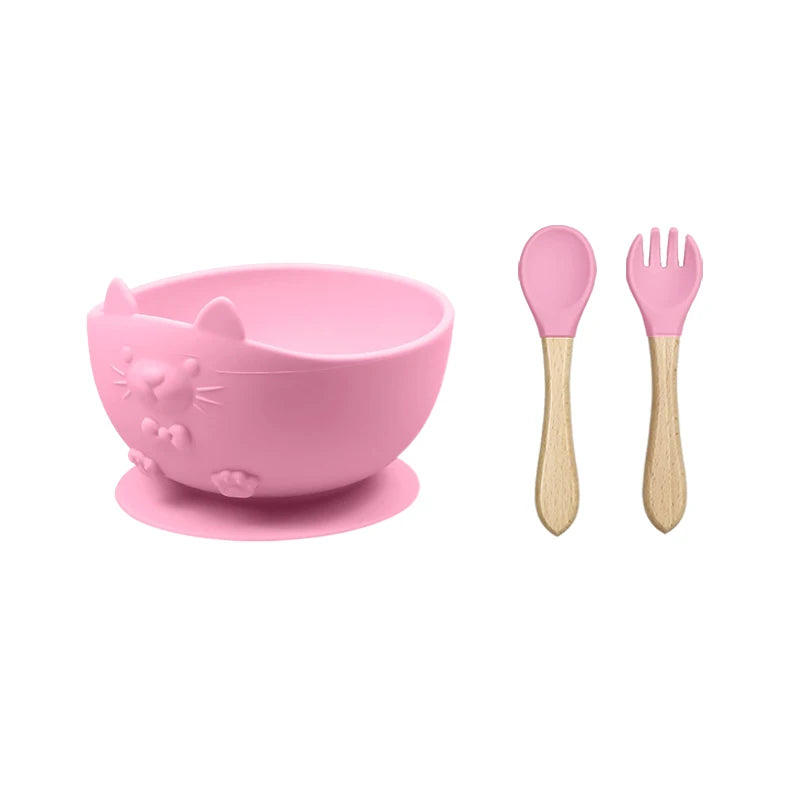 Food Grade Silicone Baby Feeding Set With Cup Bowl Plate Bib Spoon and Fork Easy Clean