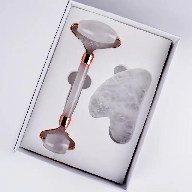 Natural Crystal Gua Sha Stone with Optional Face Roller in 9 Colors