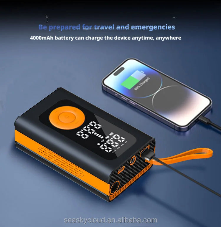 Portable Electric 12V 150psi Digital Tire Inflator Pump ABS Pressure Monitor Emergency