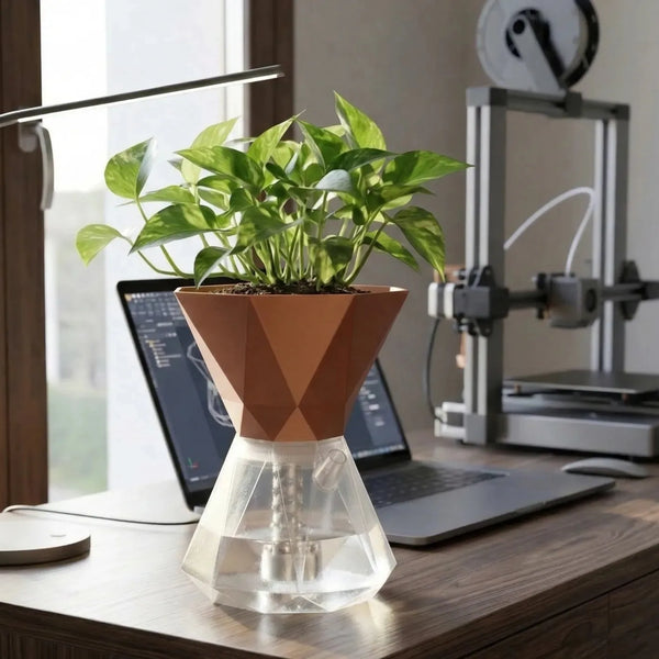 Self-Watering Planter Utilizing Capillary Wicking Principle Featuring Transparent Bottom