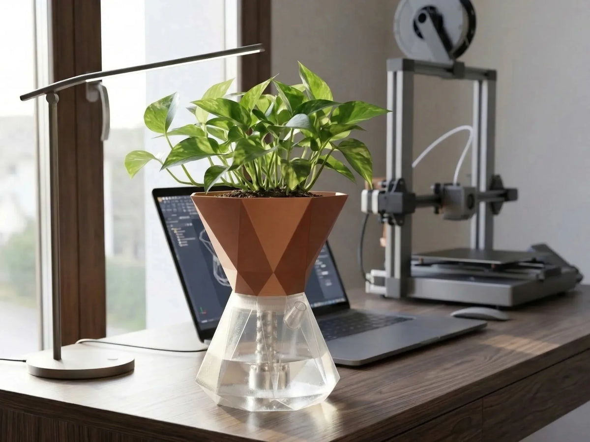 Self-Watering Planter Utilizing Capillary Wicking Principle Featuring Transparent Bottom