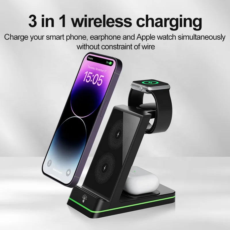 3 in 1 Wireless Charger Station Multi-Function 10W 15W Wireless Charger for Phone 13 14