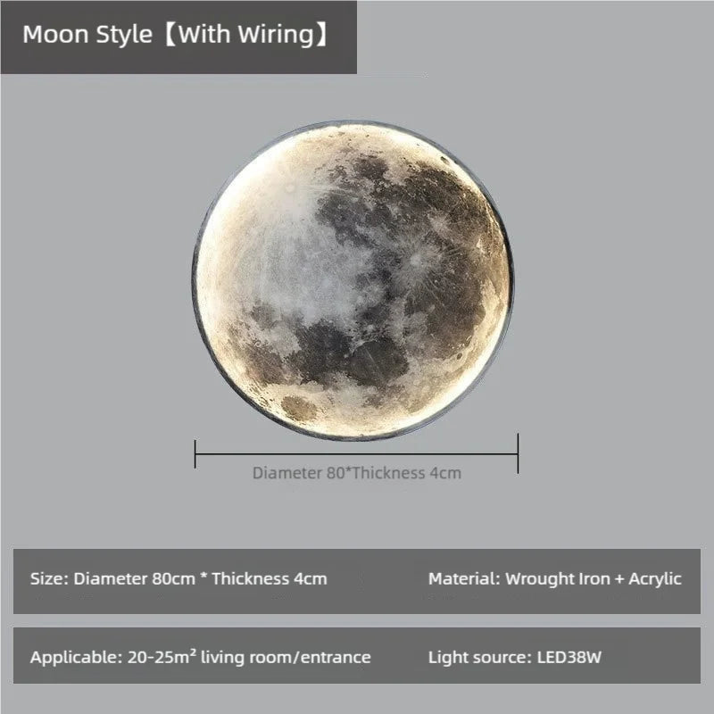 Art Modern Indoor Lighting Design Bedroom 3d Round Led Circular Moon Wall Lamp Decor Home