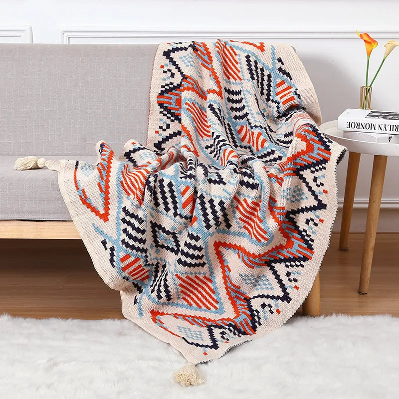 Chunky Knitted Blanket Sofa Throw Blanket With Tassels Weighted Blanket for Winter
