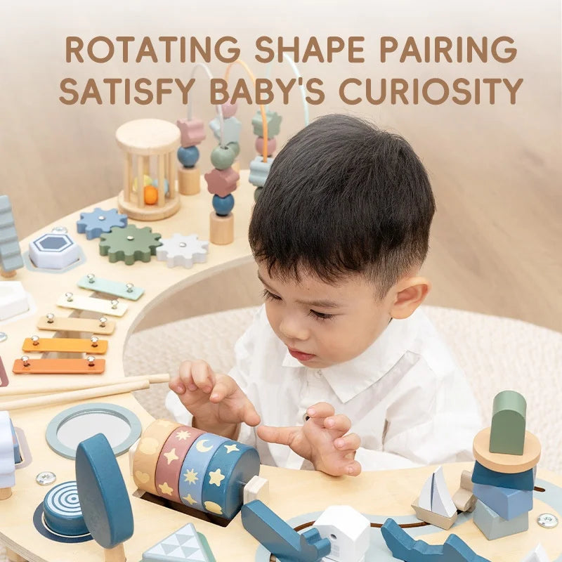 Montessori Wooden Children 4-6 Years Activity Table Busy Board Game Beads Blocks Hand-Eye